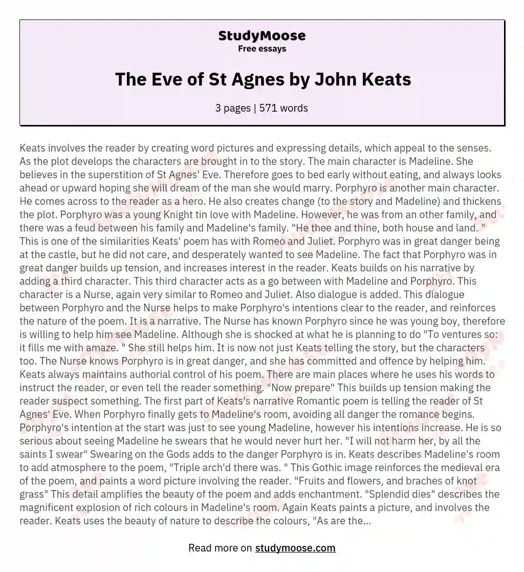 The Eve of St Agnes by John Keats essay