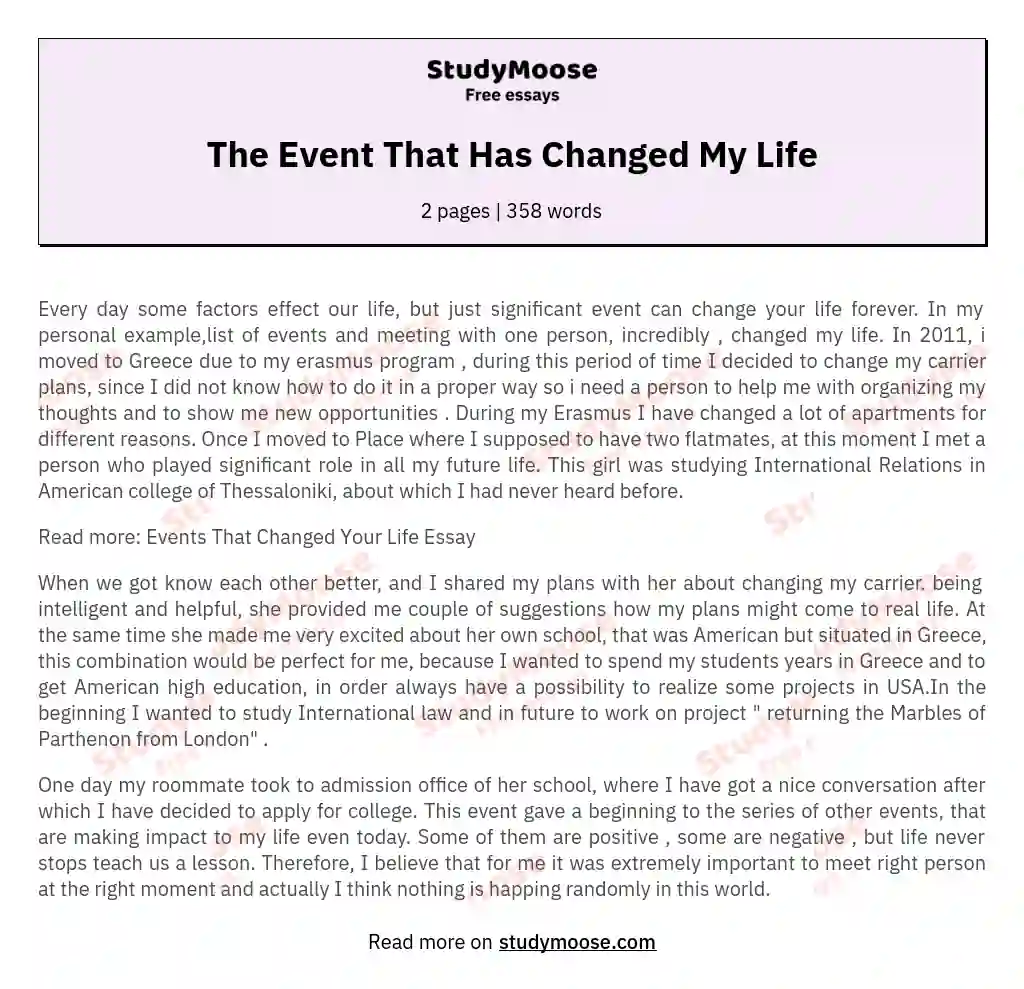 example essay an event that changed my life