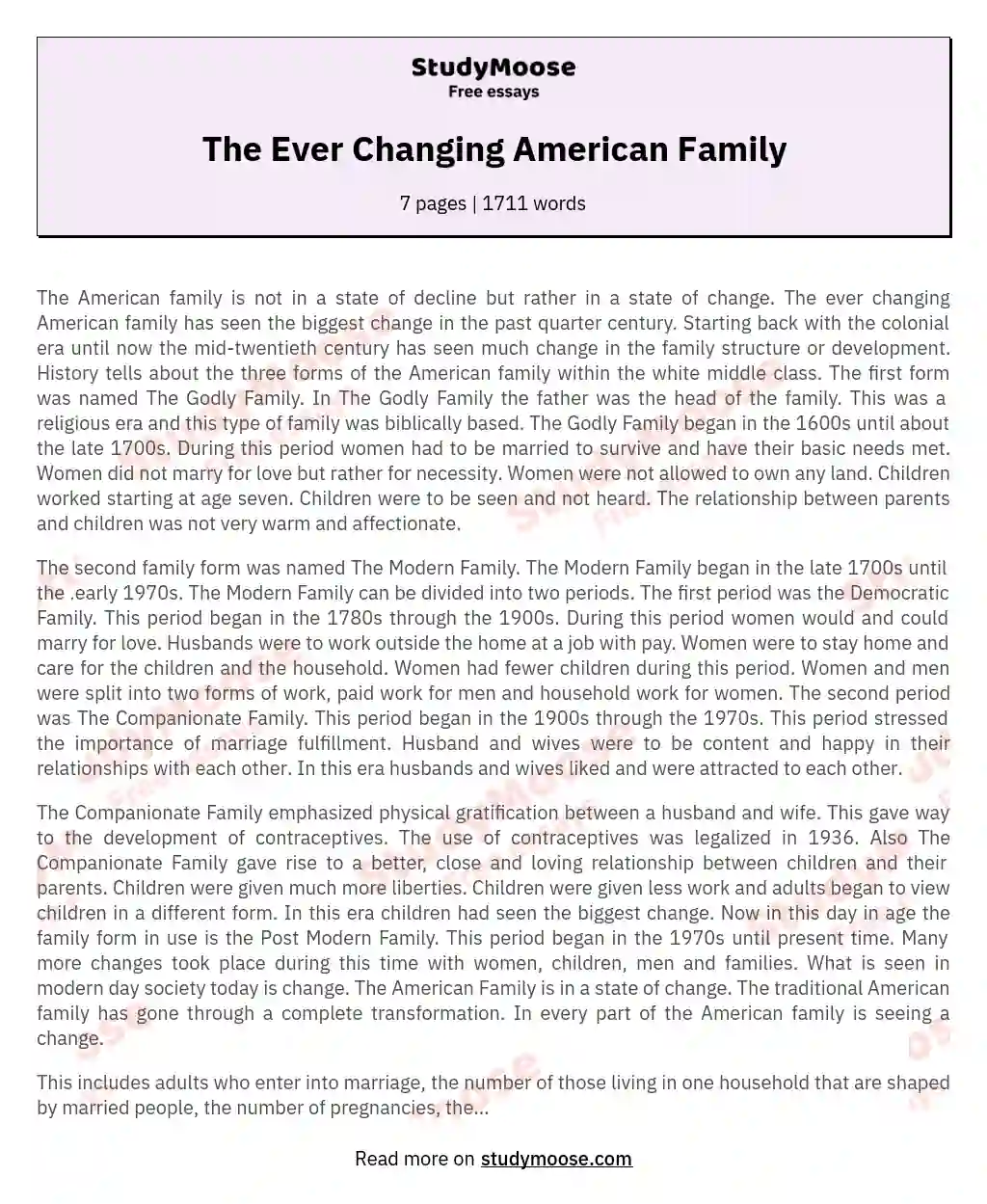 The Ever Changing American Family essay