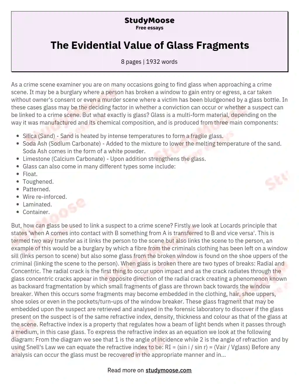 The Evidential Value of Glass Fragments essay