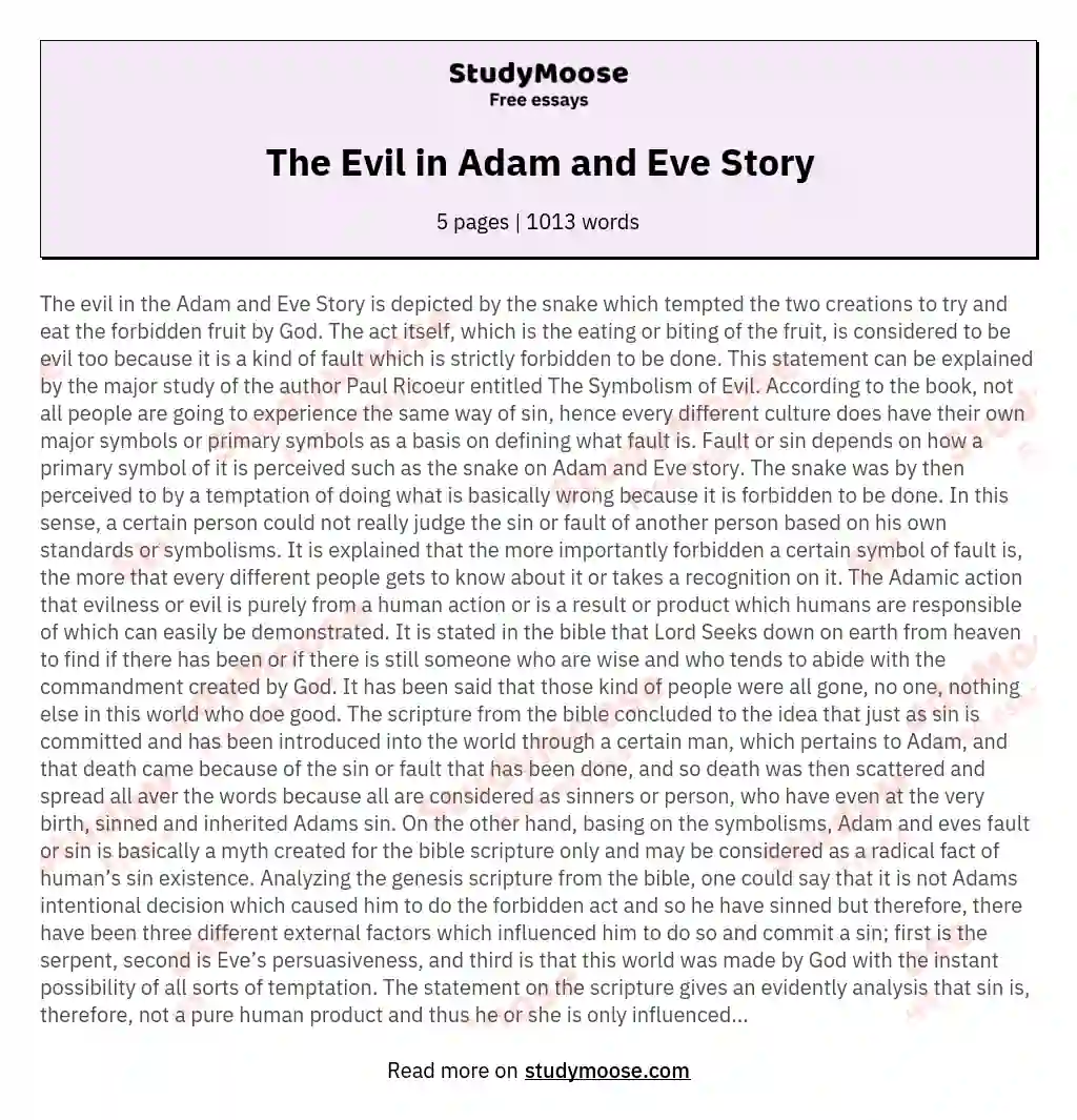 The Evil in Adam and Eve Story essay