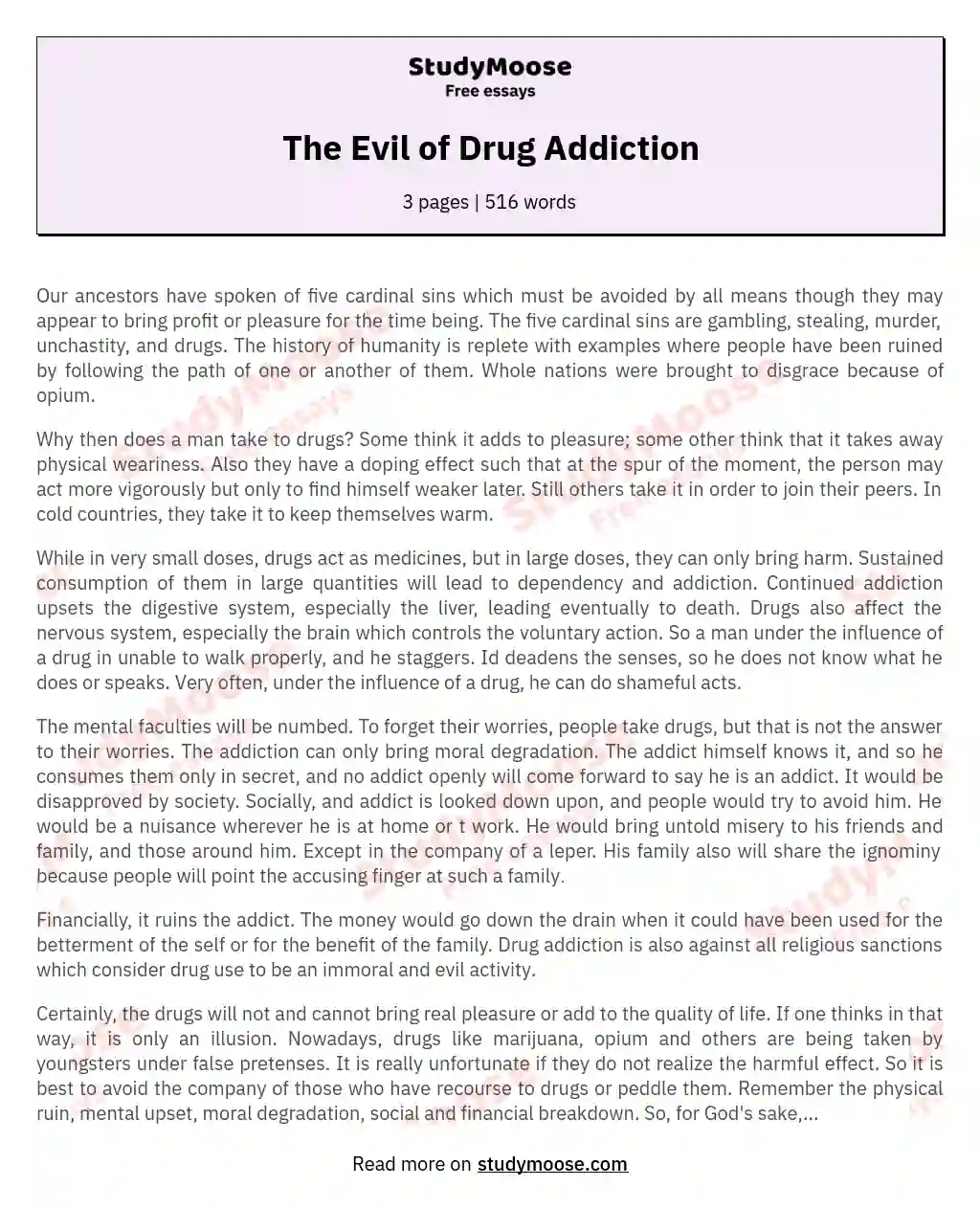 The Evil of Drug Addiction essay