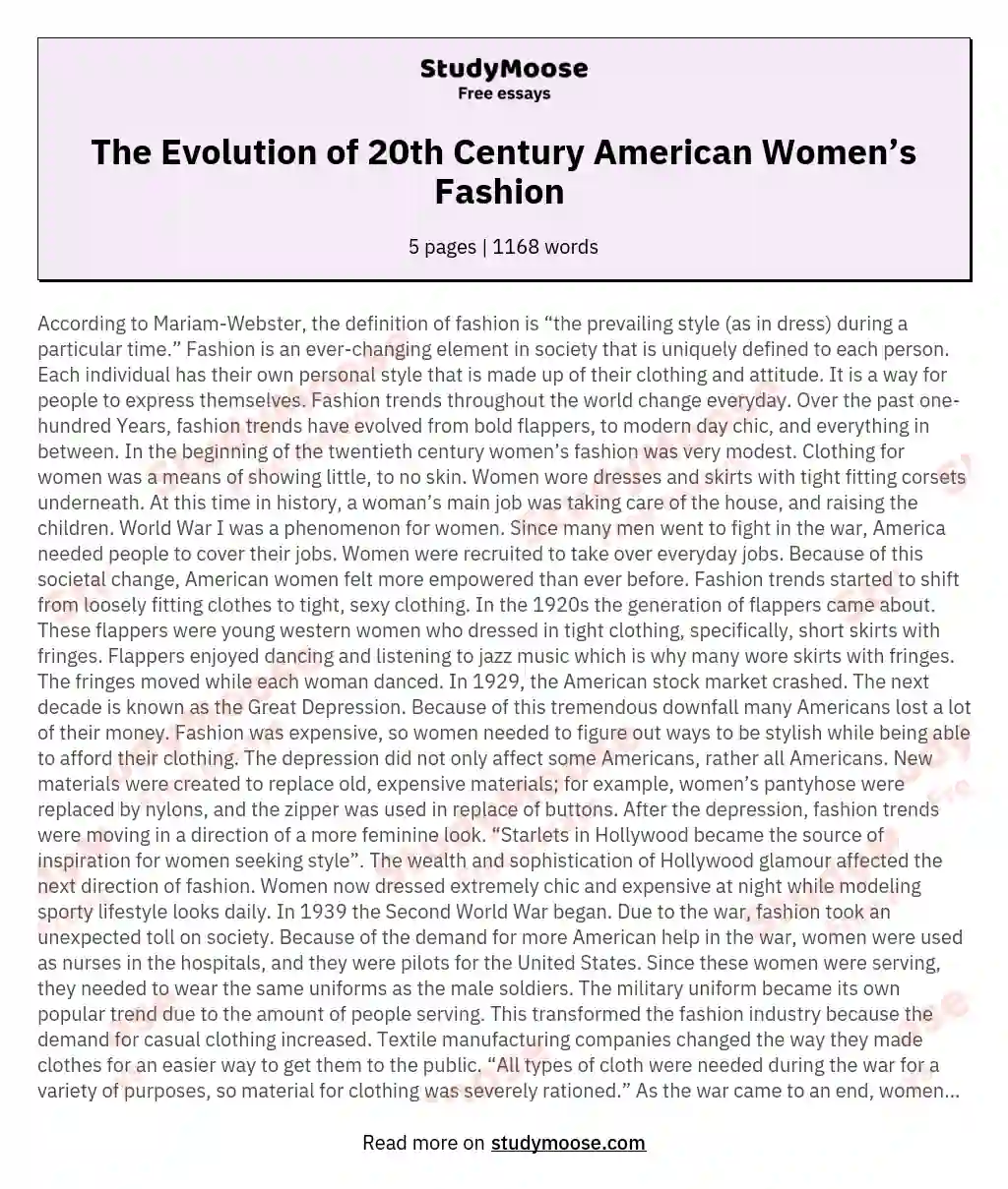 The Evolution of 20th Century American Women’s Fashion  essay