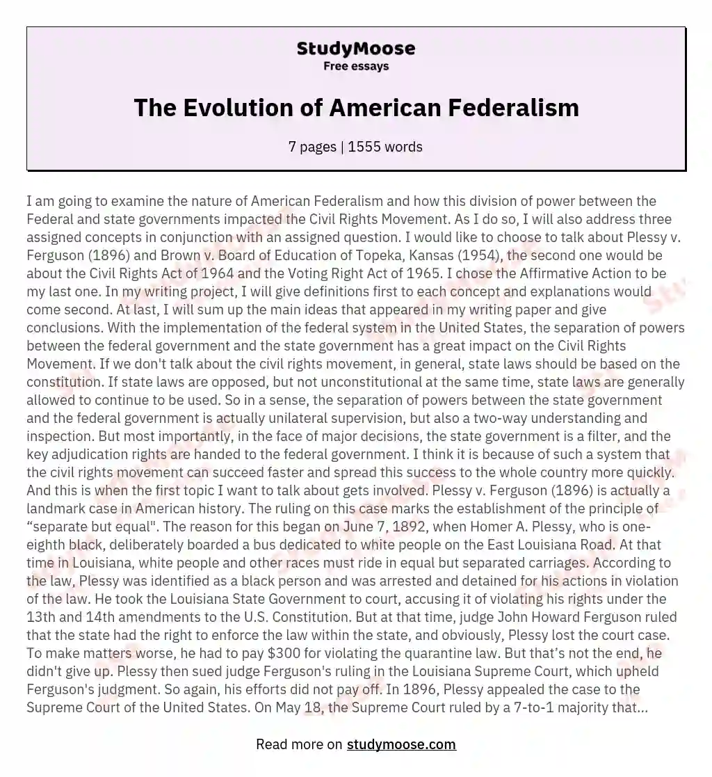 The Evolution of American Federalism essay