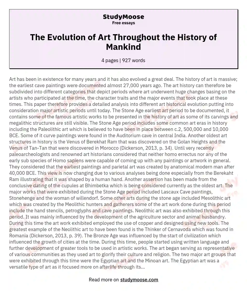 The Evolution of Art Throughout the History of Mankind essay