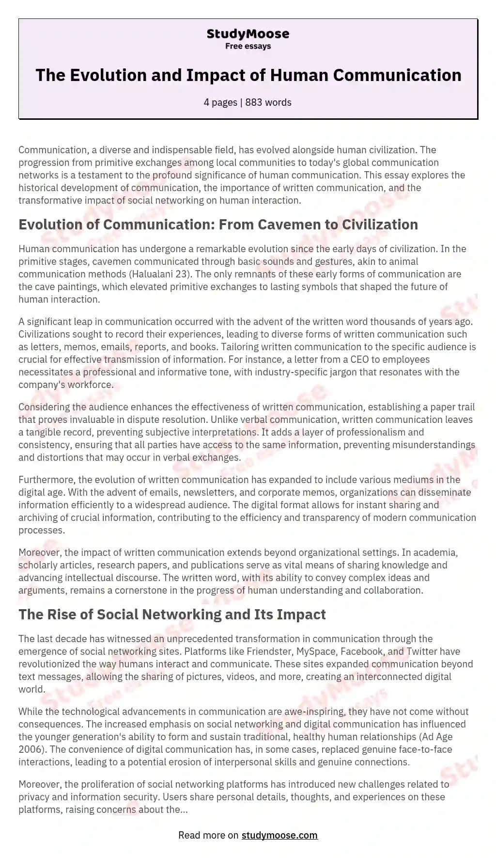 The Evolution and Impact of Human Communication essay