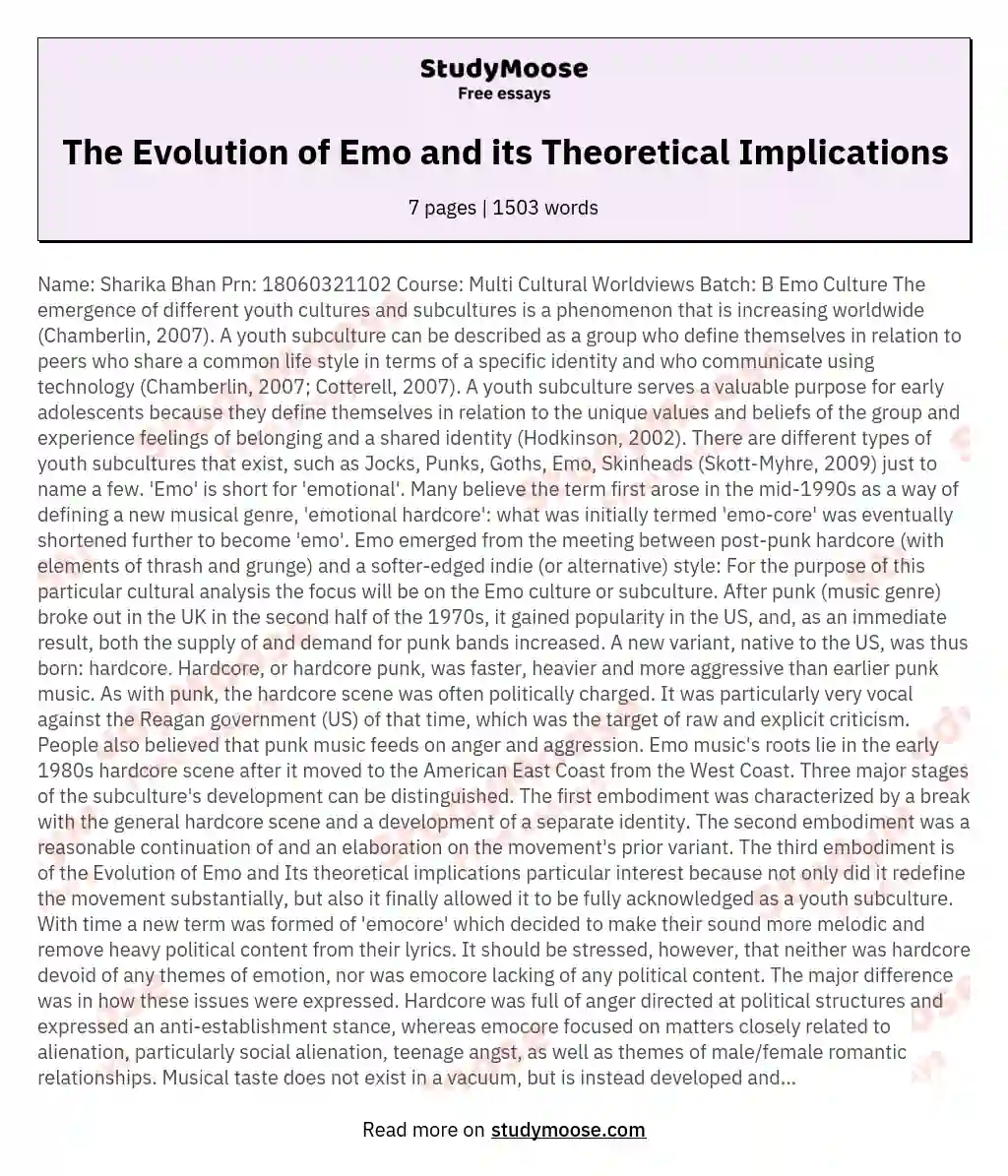 The Evolution of Emo and its Theoretical Implications essay