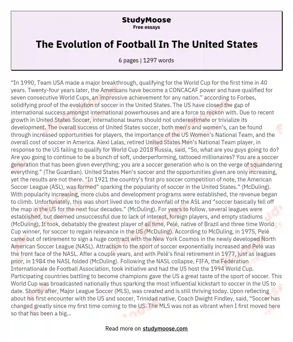 The Evolution of Football In The United States essay