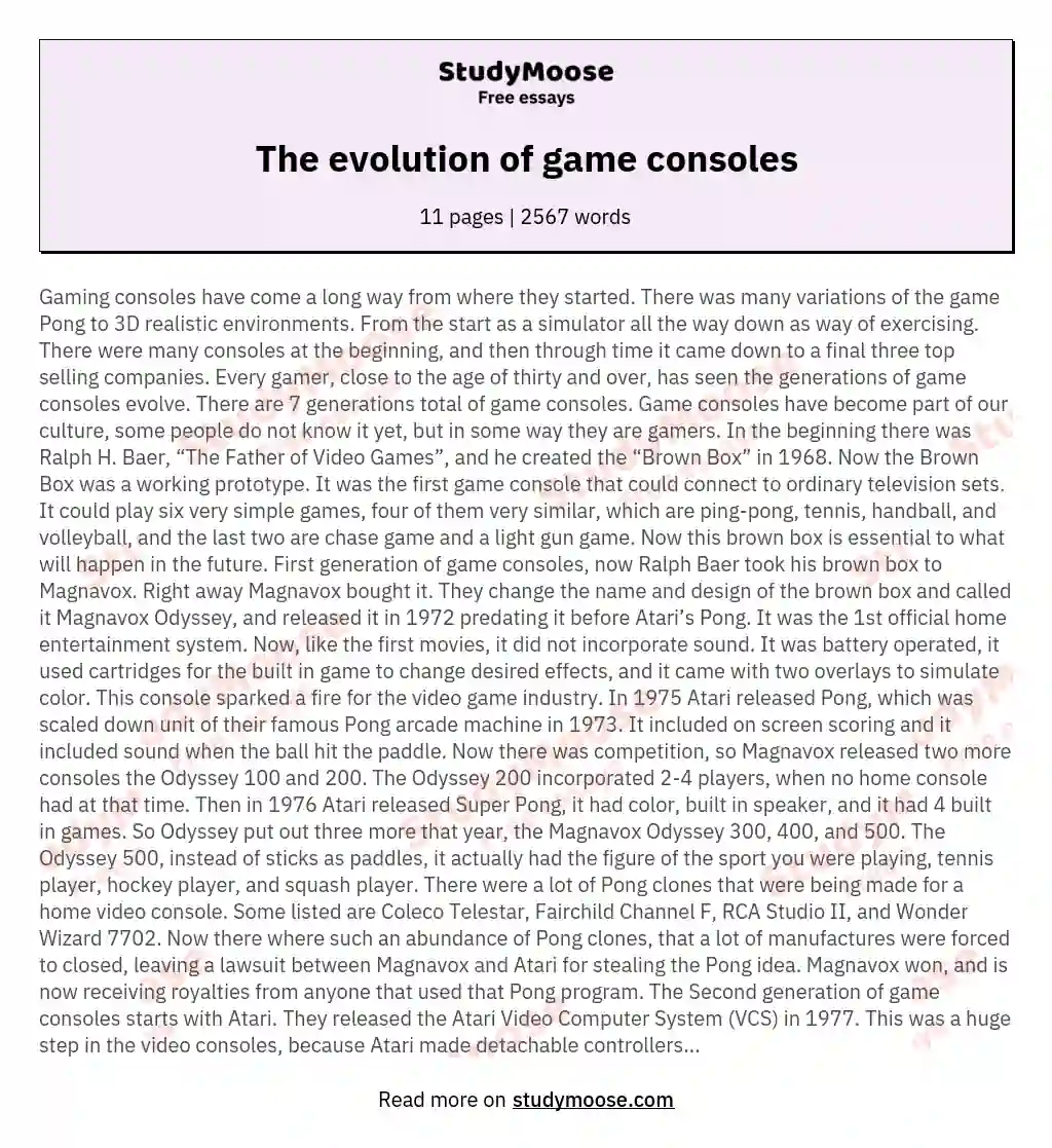 The evolution of game consoles essay