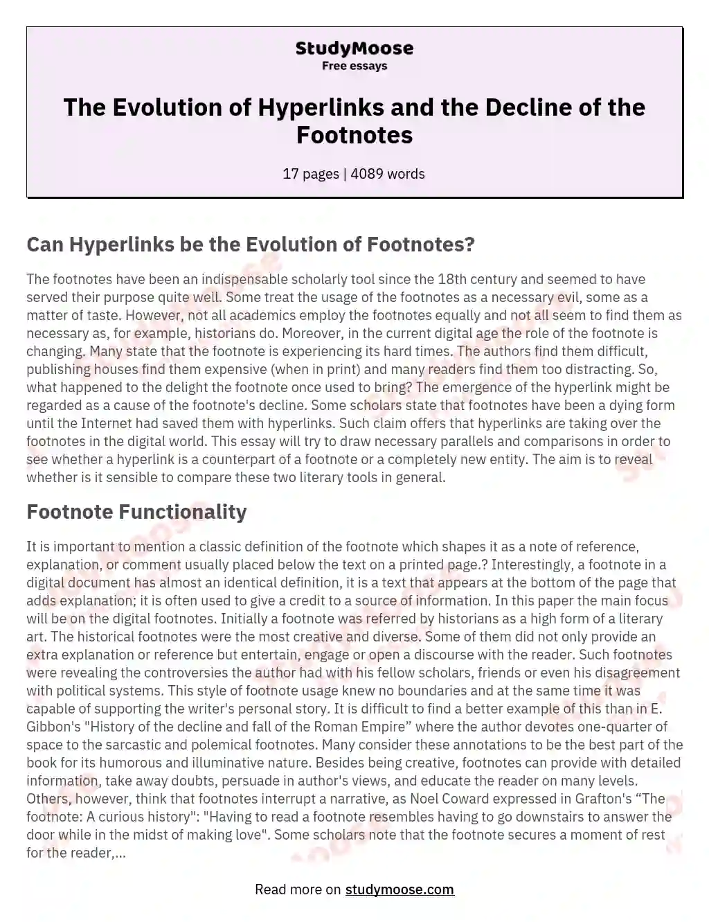 The Evolution of Hyperlinks and the Decline of the Footnotes essay
