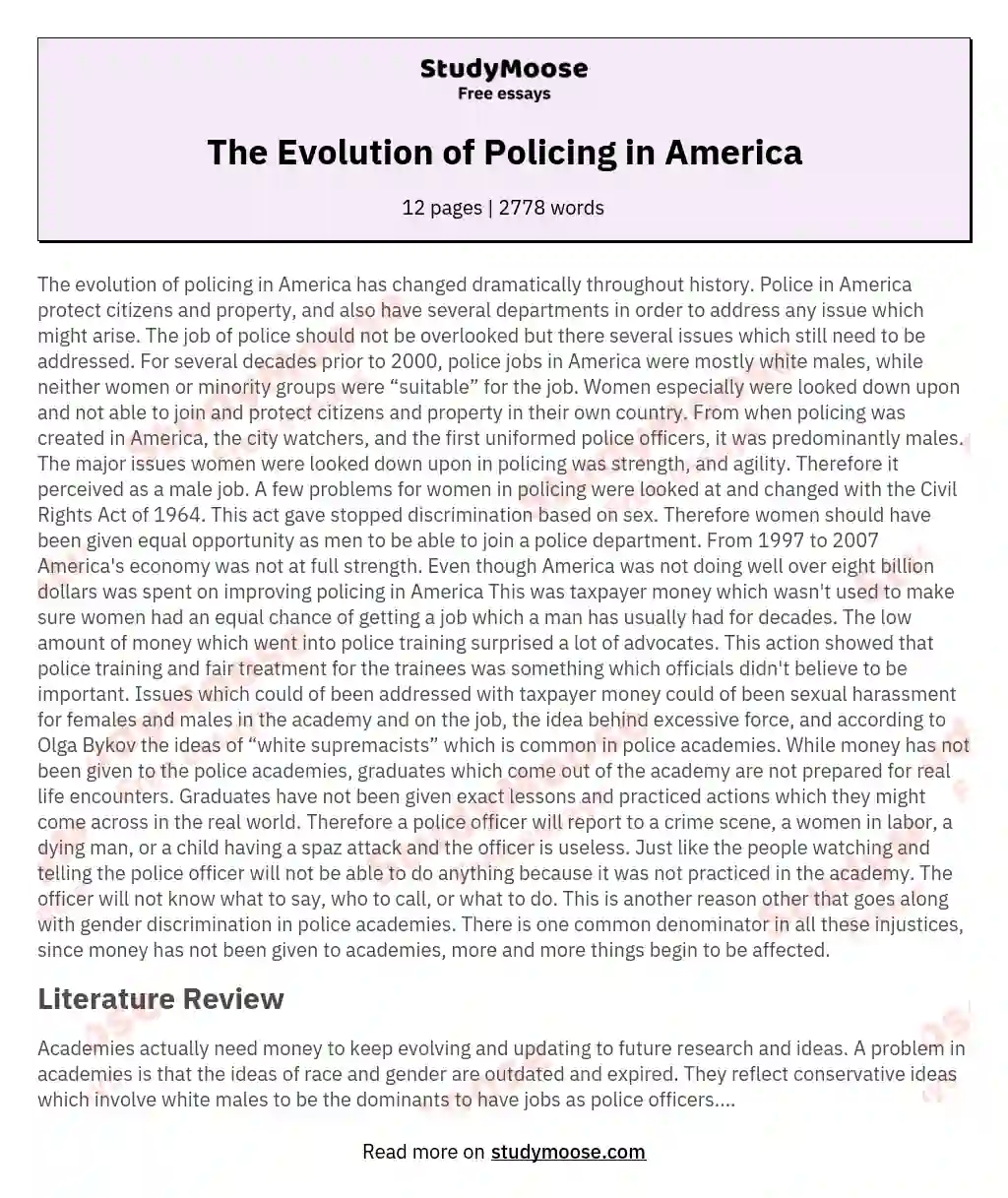The Evolution of Policing in America essay