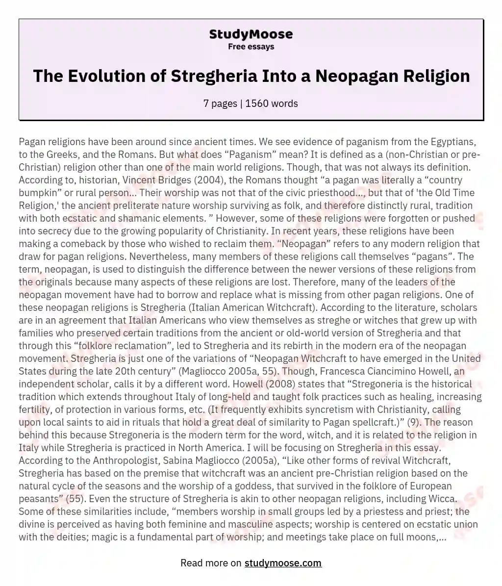 The Evolution of Stregheria Into a Neopagan Religion essay
