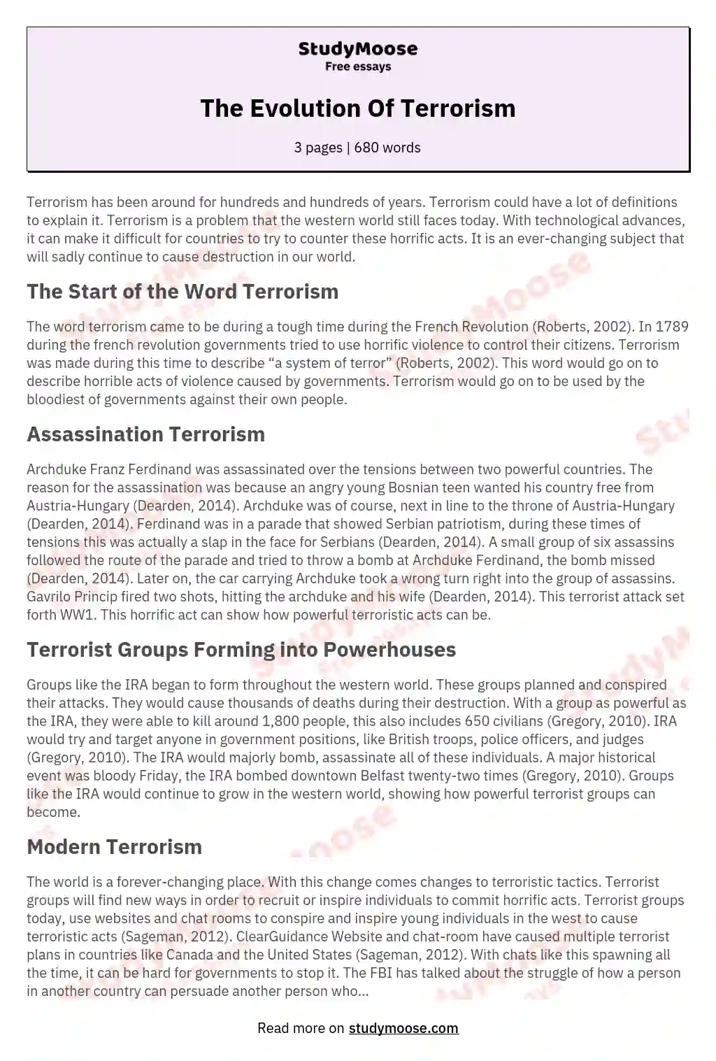 history of terrorism essay