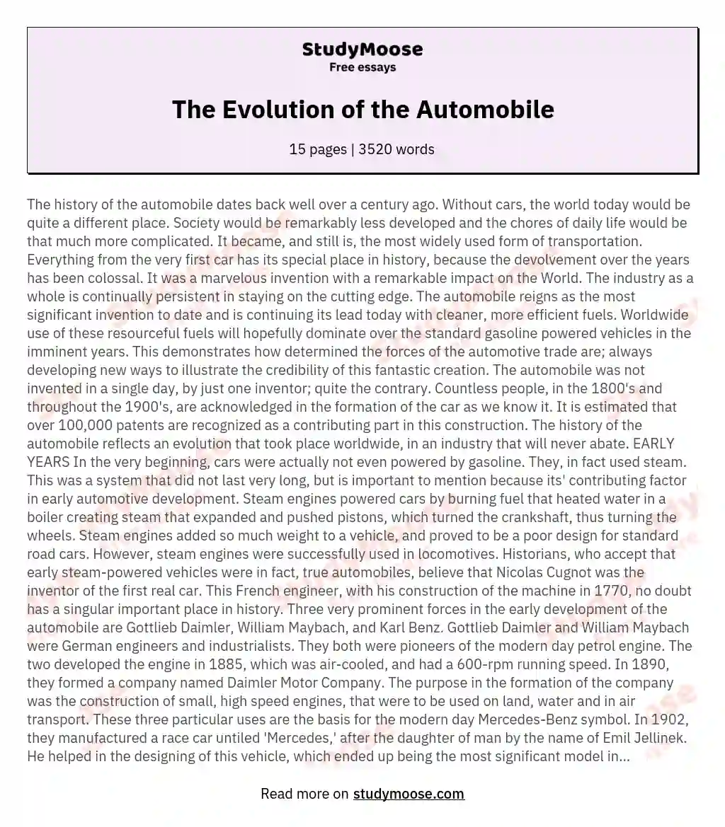 The Evolution of the Automobile essay