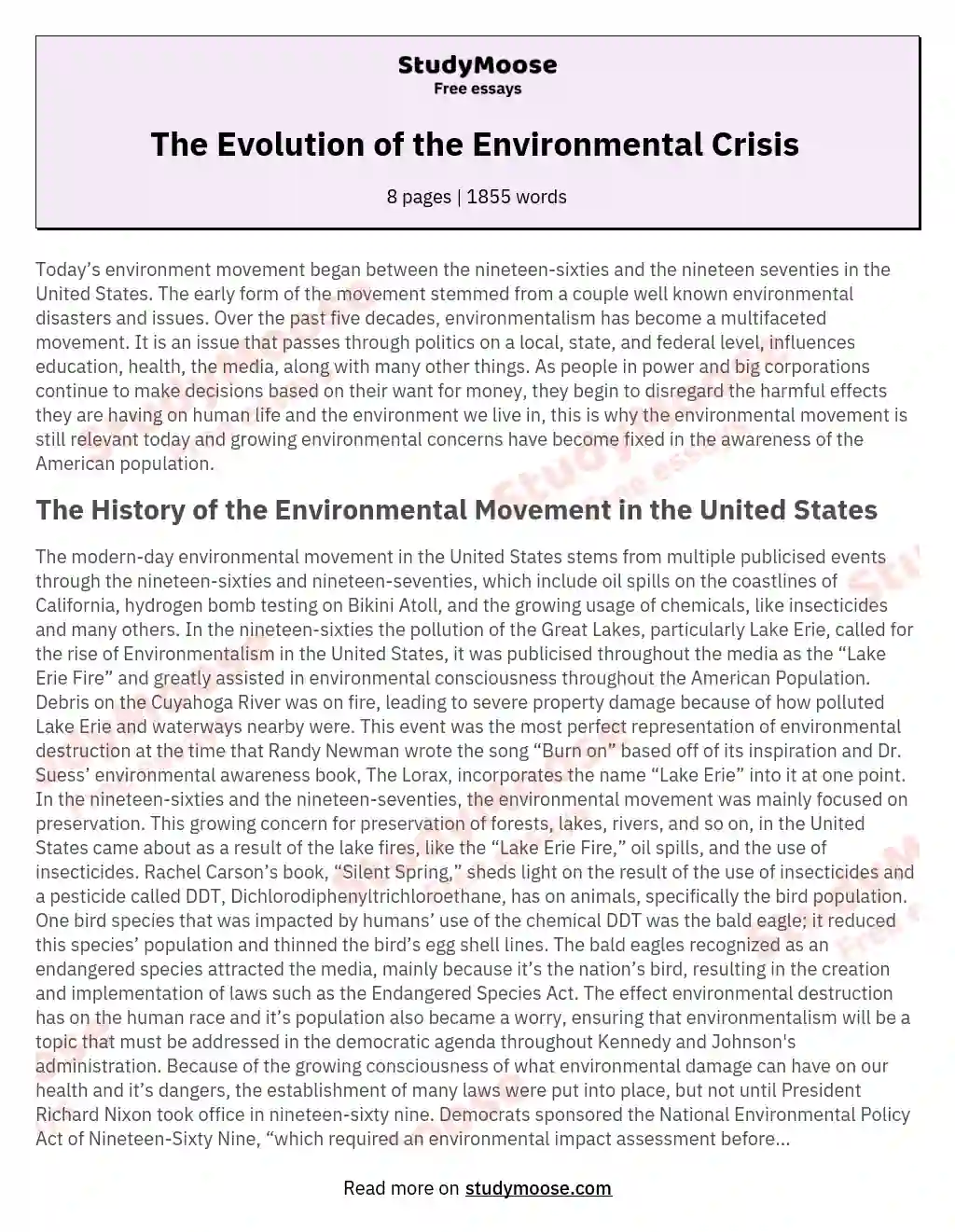 The Evolution of the Environmental Crisis 