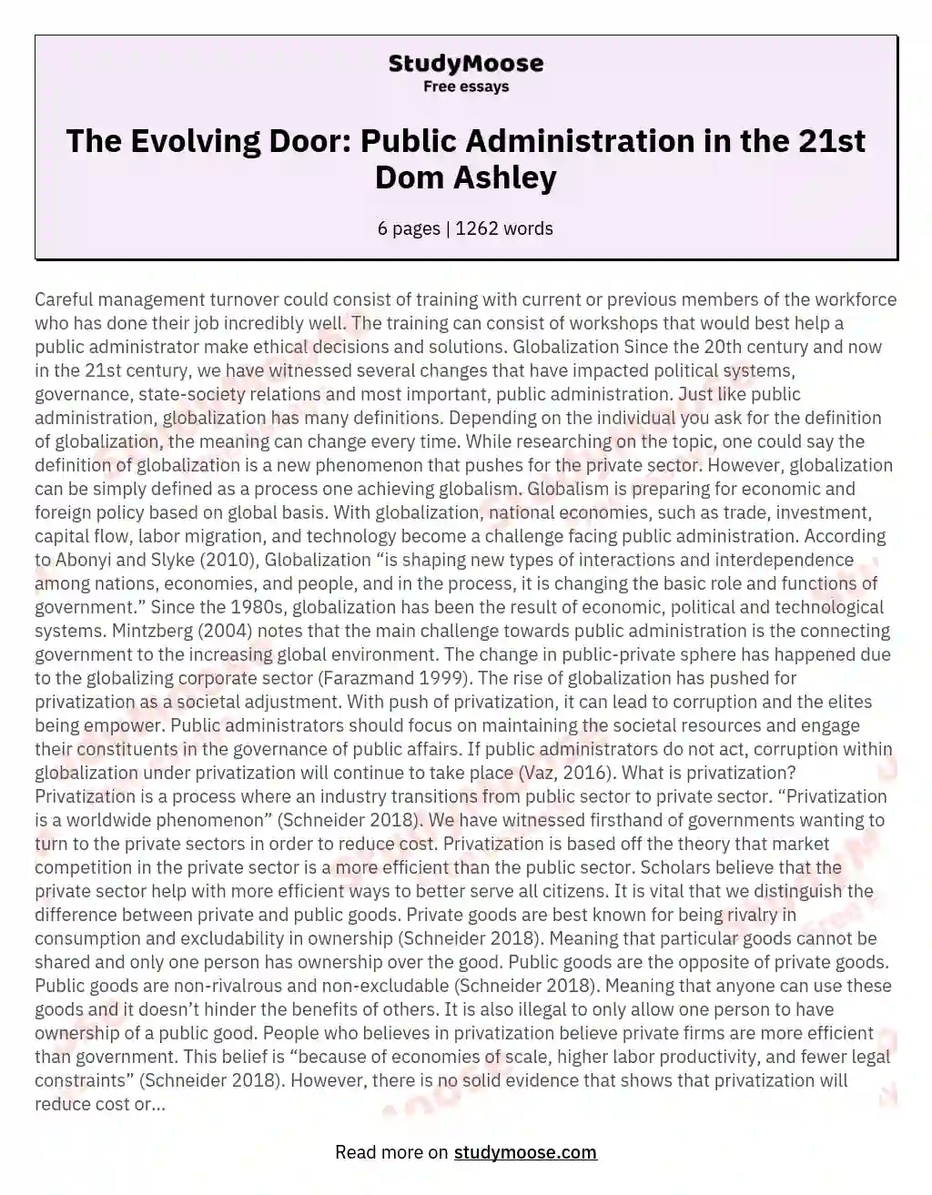 The Evolving Door: Public Administration in the 21st Dom Ashley essay