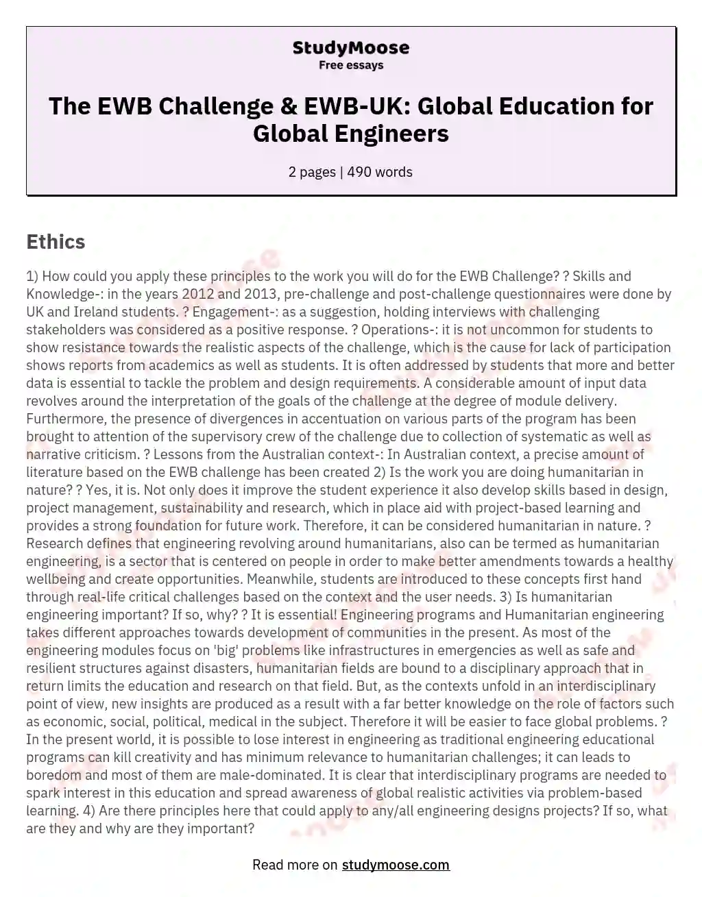 The EWB Challenge & EWB-UK: Global Education for Global Engineers