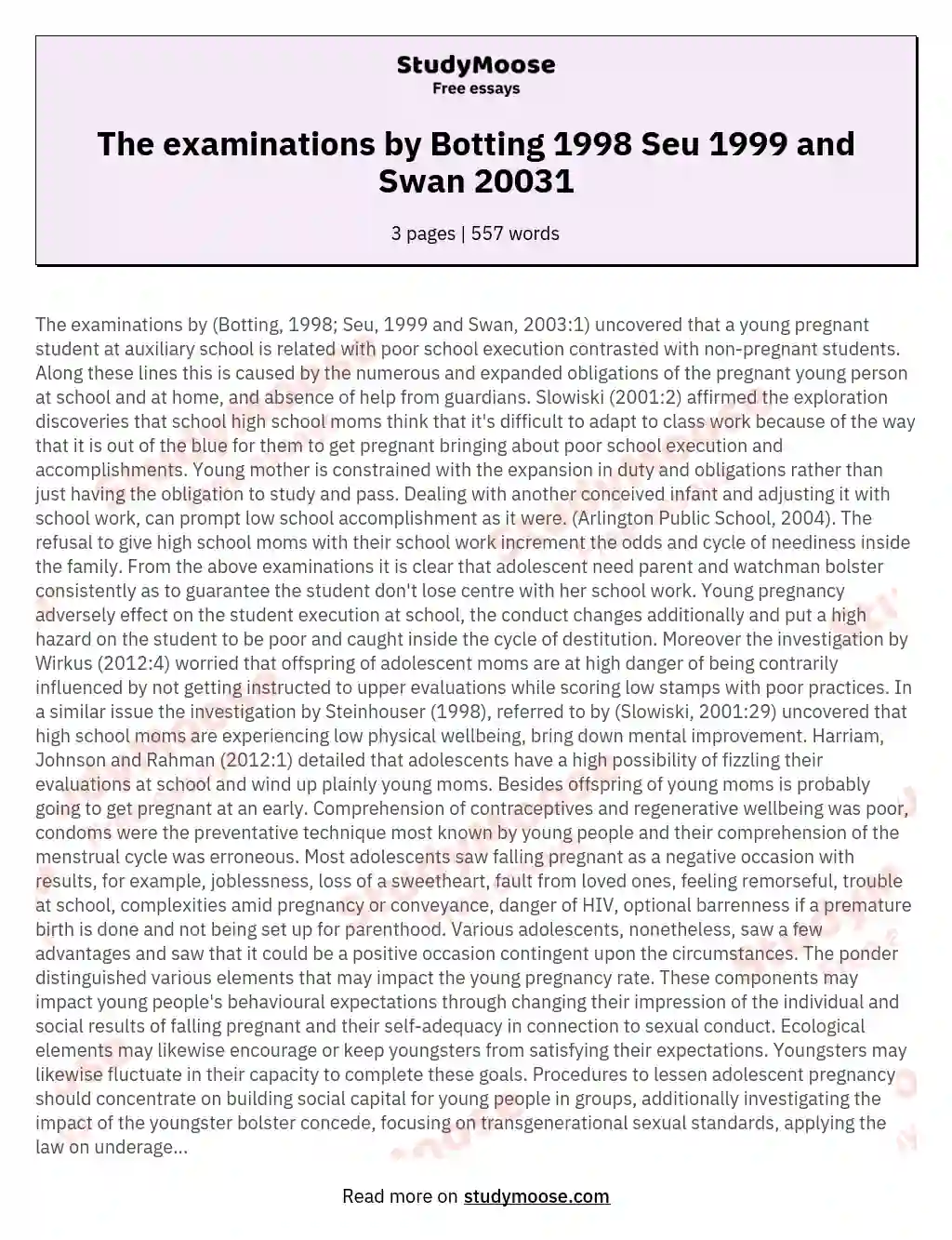 The examinations by Botting 1998 Seu 1999 and Swan 20031
