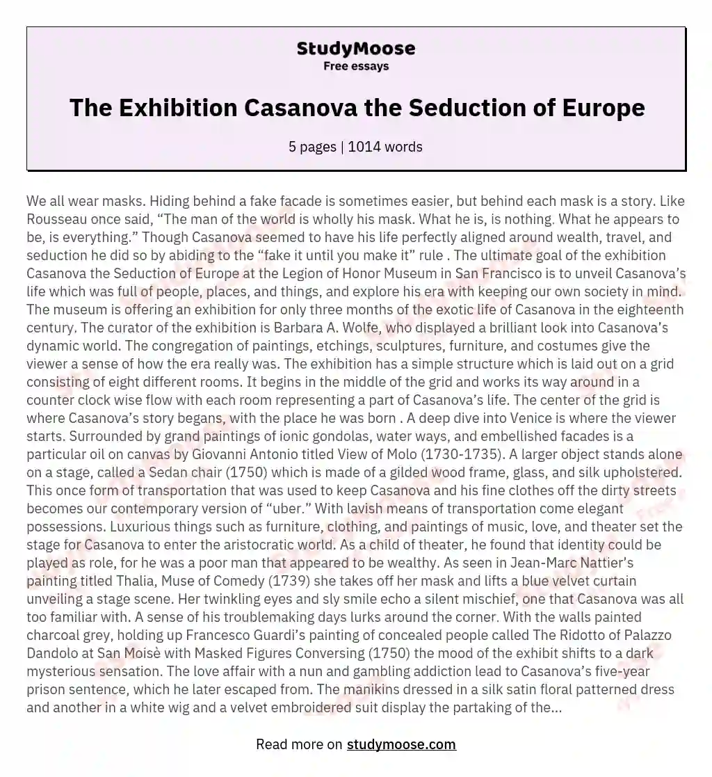 The Exhibition Casanova the Seduction of Europe essay