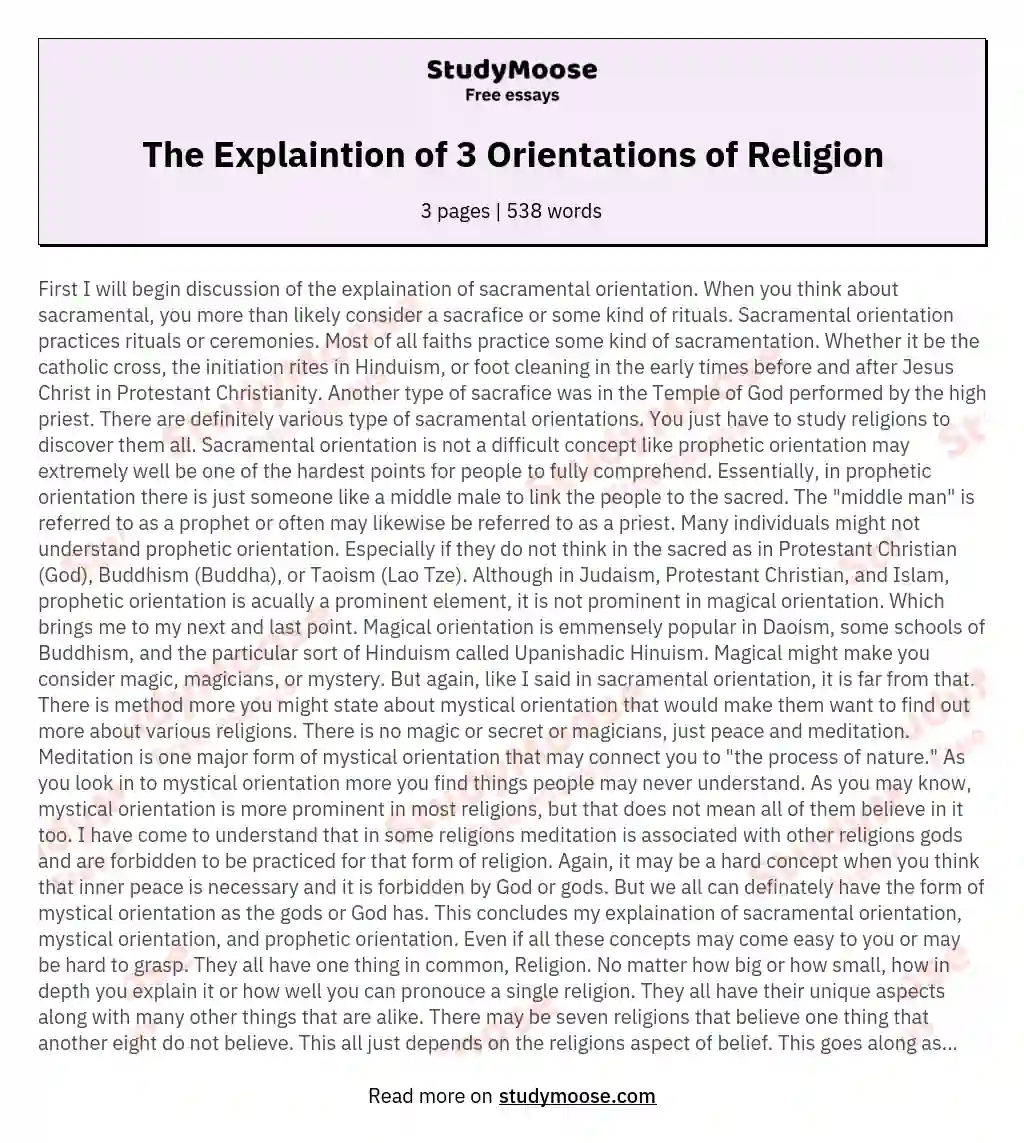 The Explaintion of 3 Orientations of Religion essay