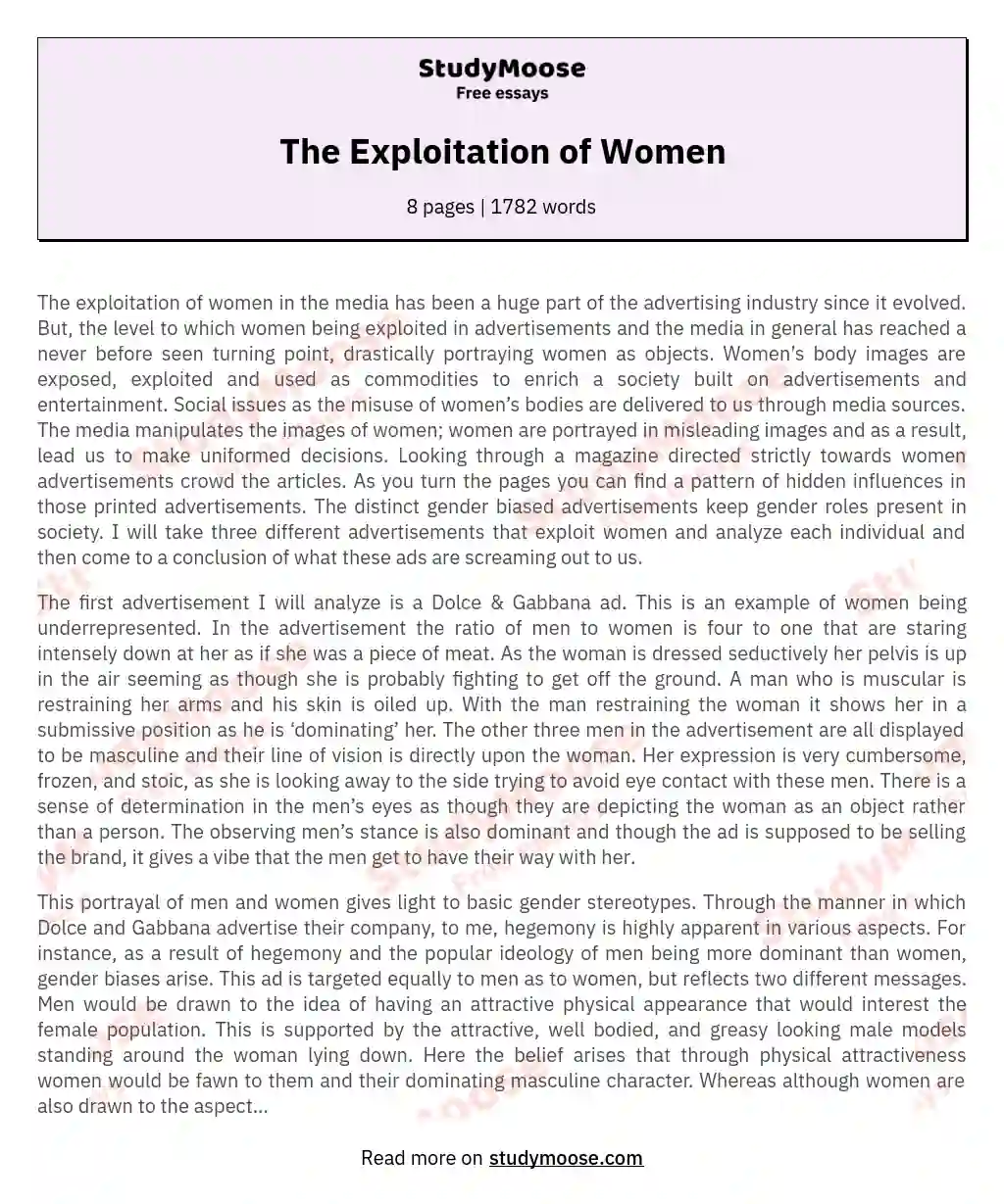 The Exploitation of Women essay