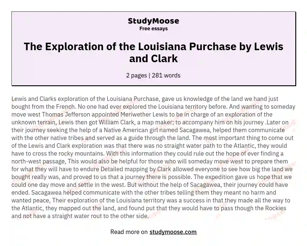 The Exploration of the Louisiana Purchase by Lewis and Clark essay