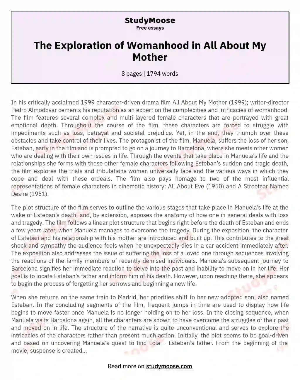 The Exploration of Womanhood in All About My Mother essay