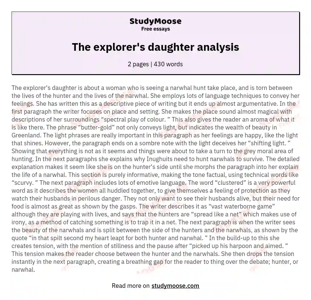 The explorer's daughter analysis essay