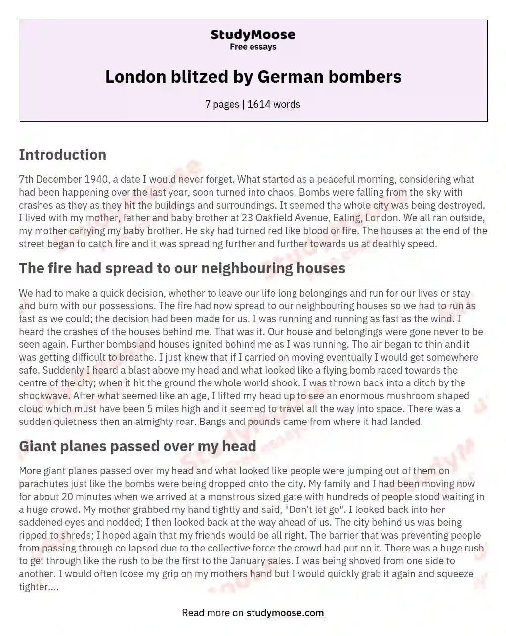 London blitzed by German bombers essay