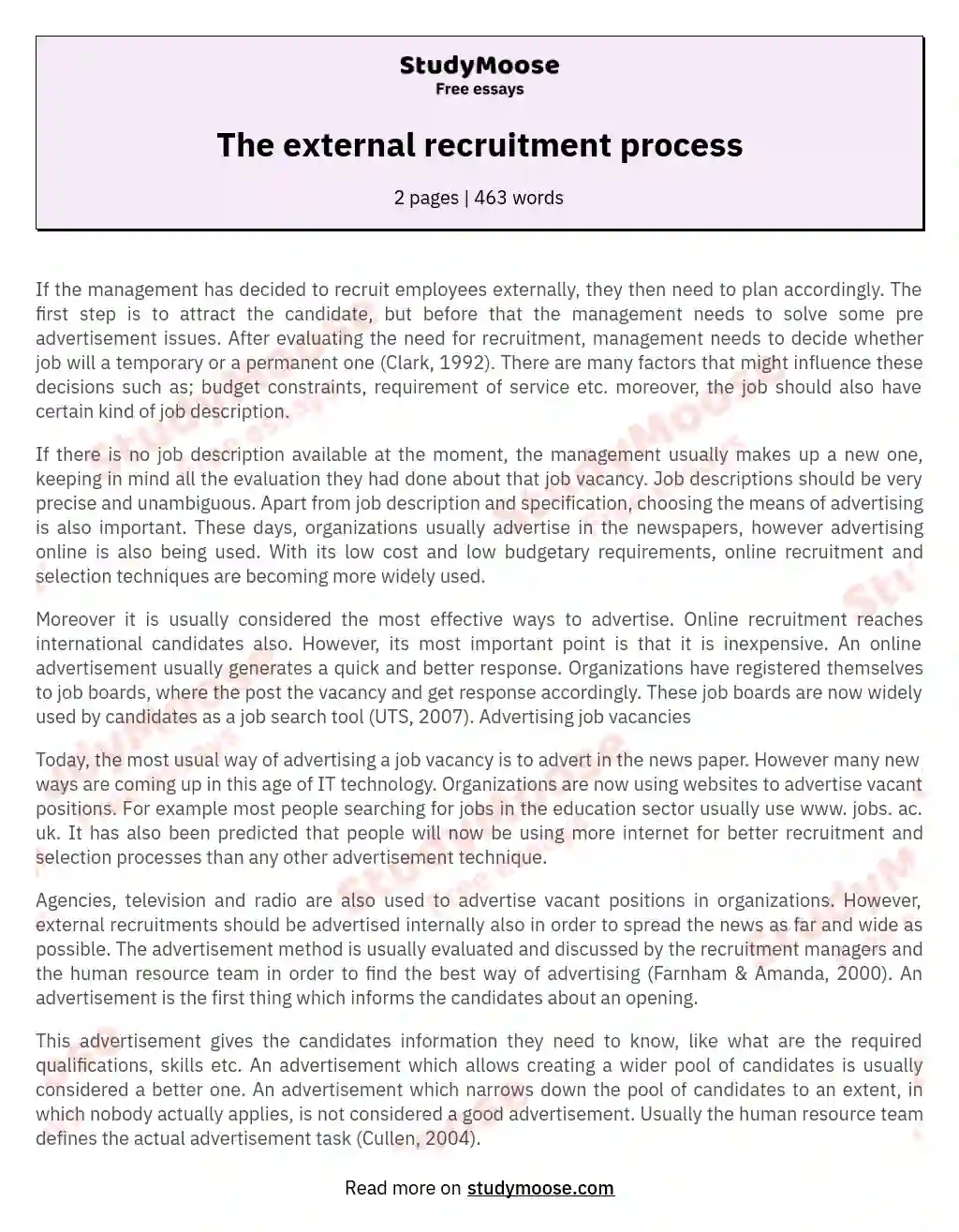 The external recruitment process essay