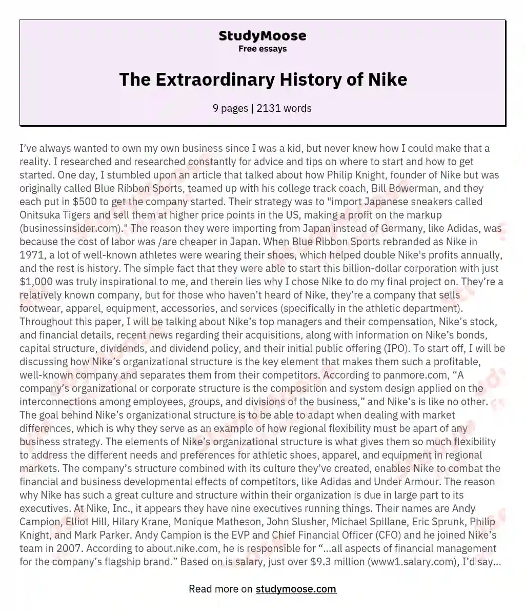 The Extraordinary History of Nike essay