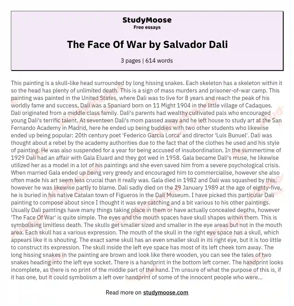 The Face Of War by Salvador Dali essay