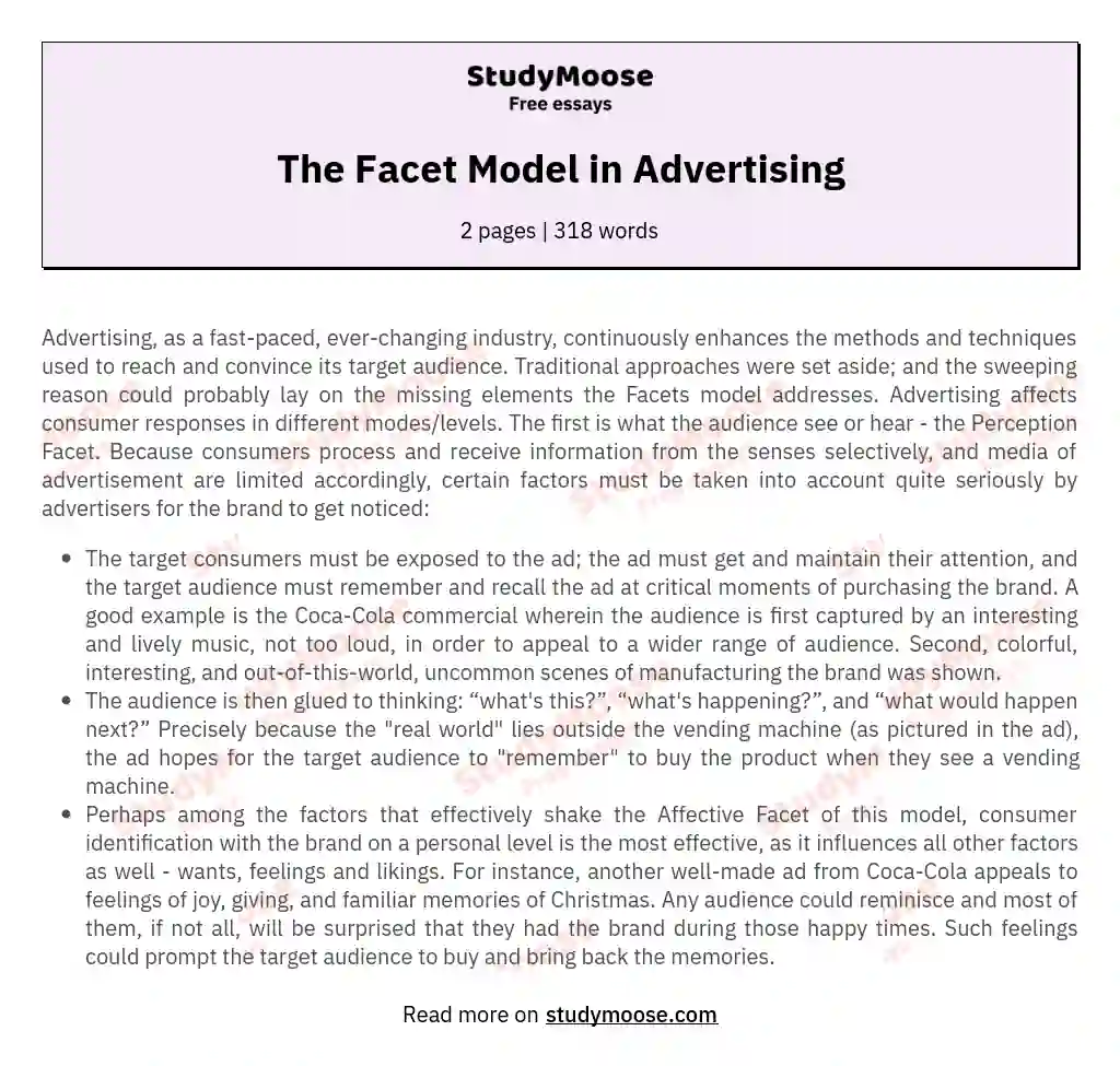 The Facet Model in Advertising essay