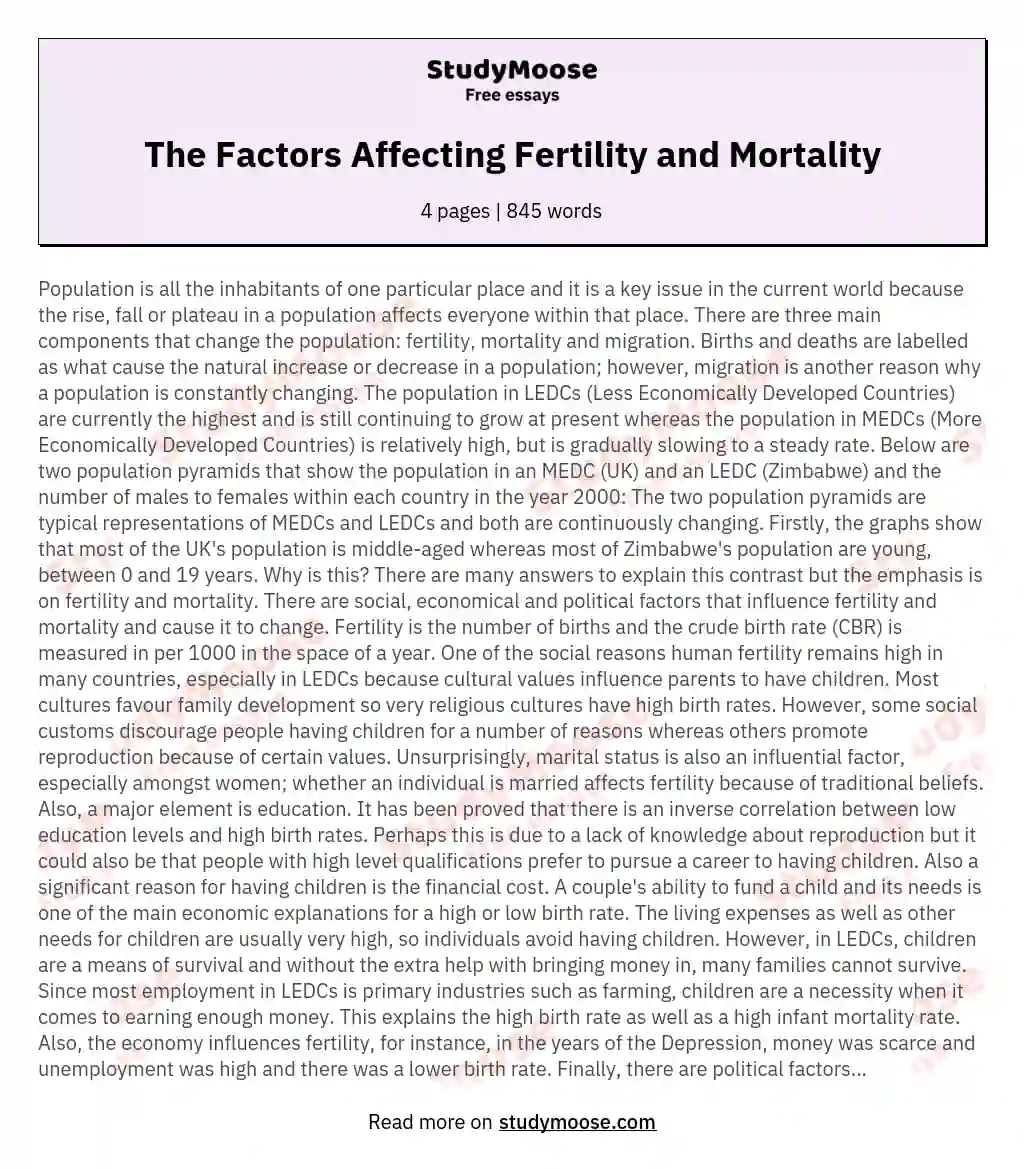 The Factors Affecting Fertility and Mortality essay