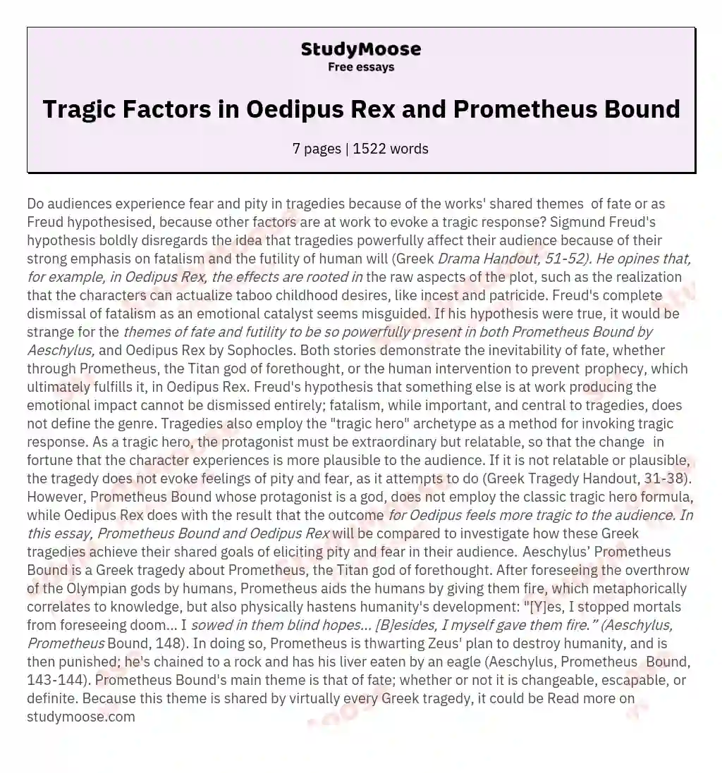 Tragic Factors in Oedipus Rex and Prometheus Bound