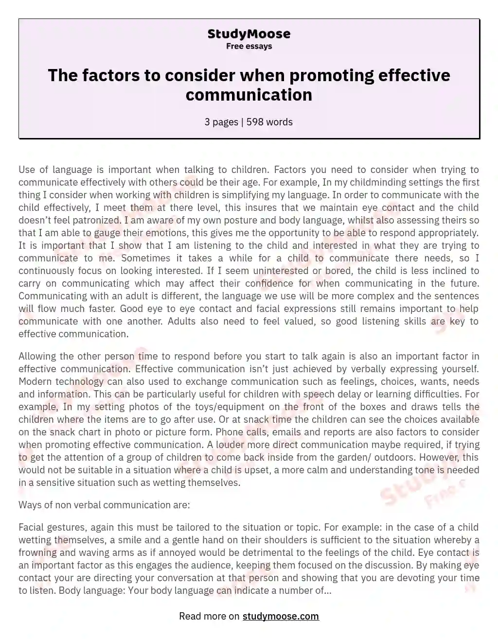 The factors to consider when promoting effective communication essay