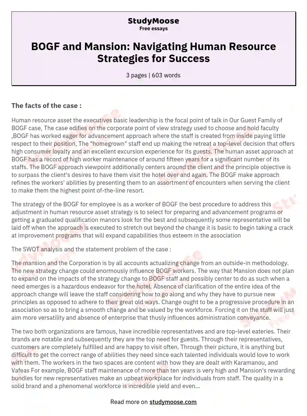 BOGF and Mansion: Navigating Human Resource Strategies for Success essay