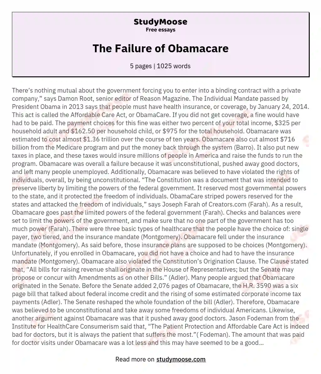 The Failure of Obamacare