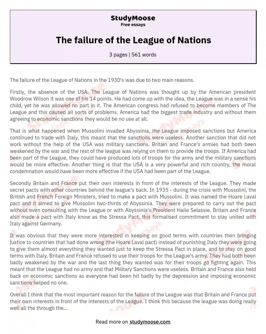 The failure of the League of Nations