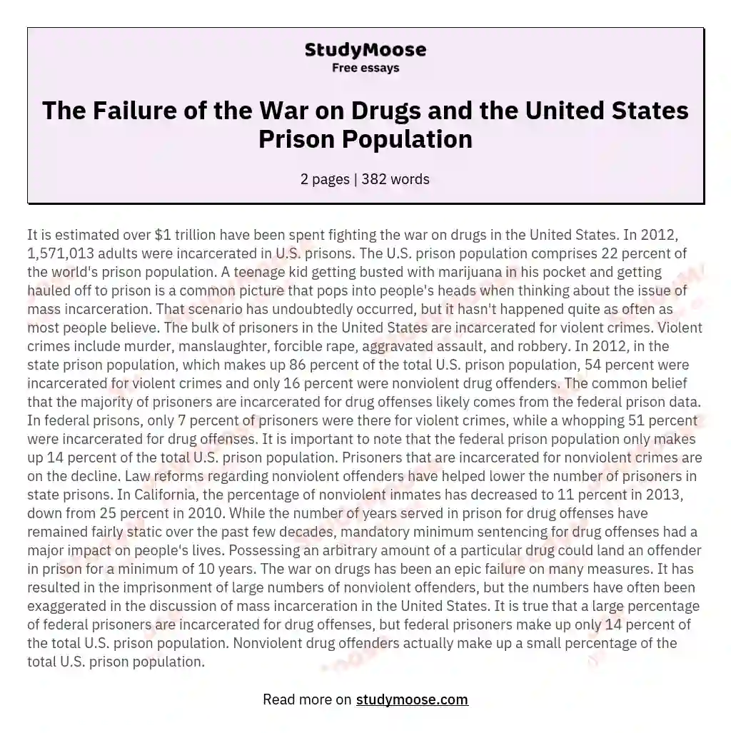 The Failure of the War on Drugs and the United States Prison Population essay