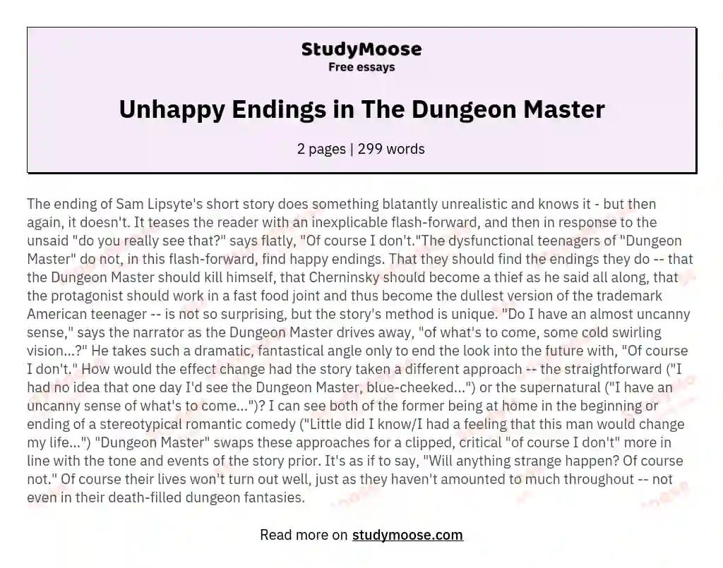 Unhappy Endings in The Dungeon Master essay