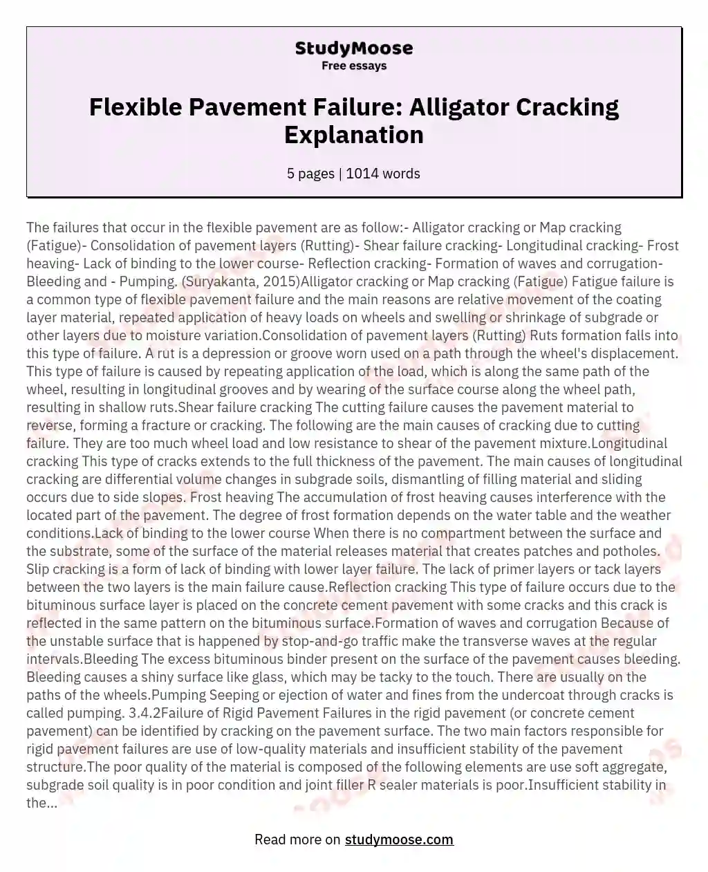 Flexible Pavement Failure: Alligator Cracking Explanation essay