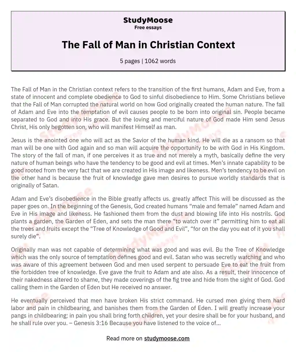The Fall of Man in Christian Context essay