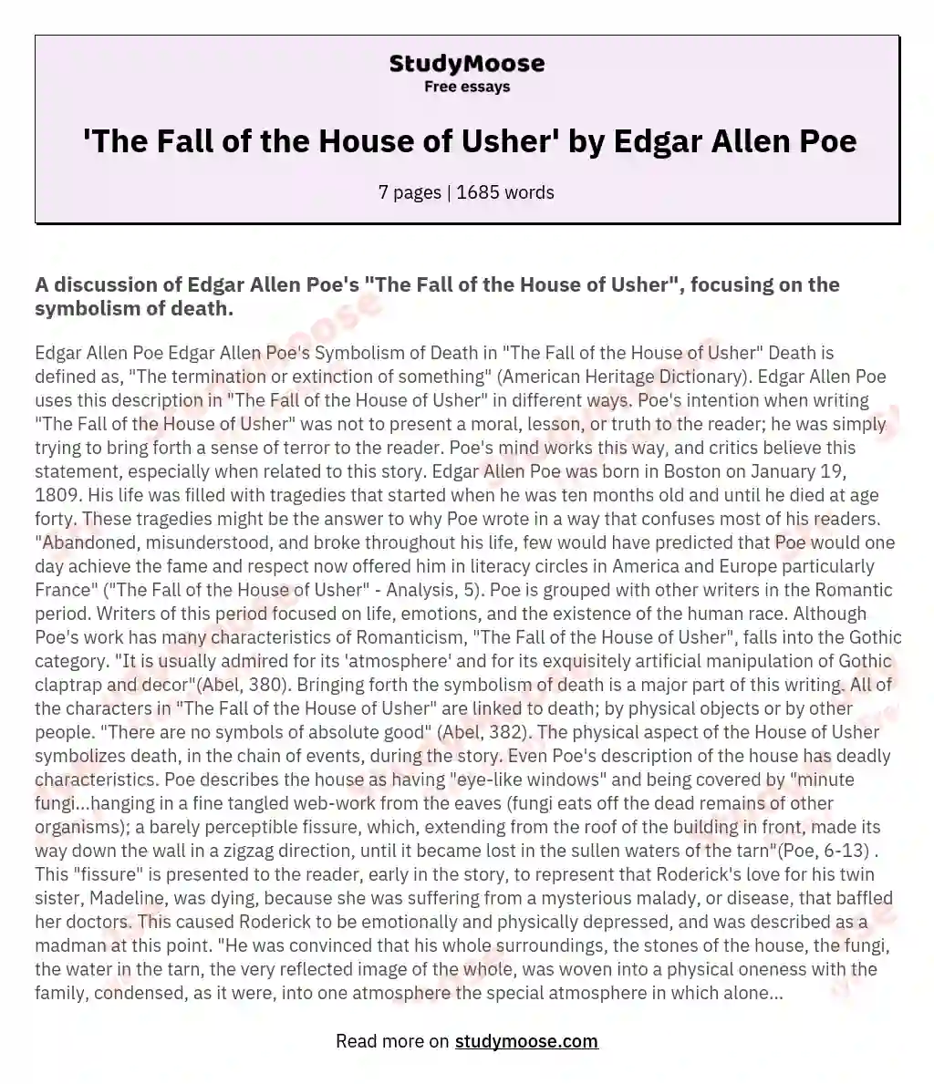 'The Fall of the House of Usher' by Edgar Allen Poe essay