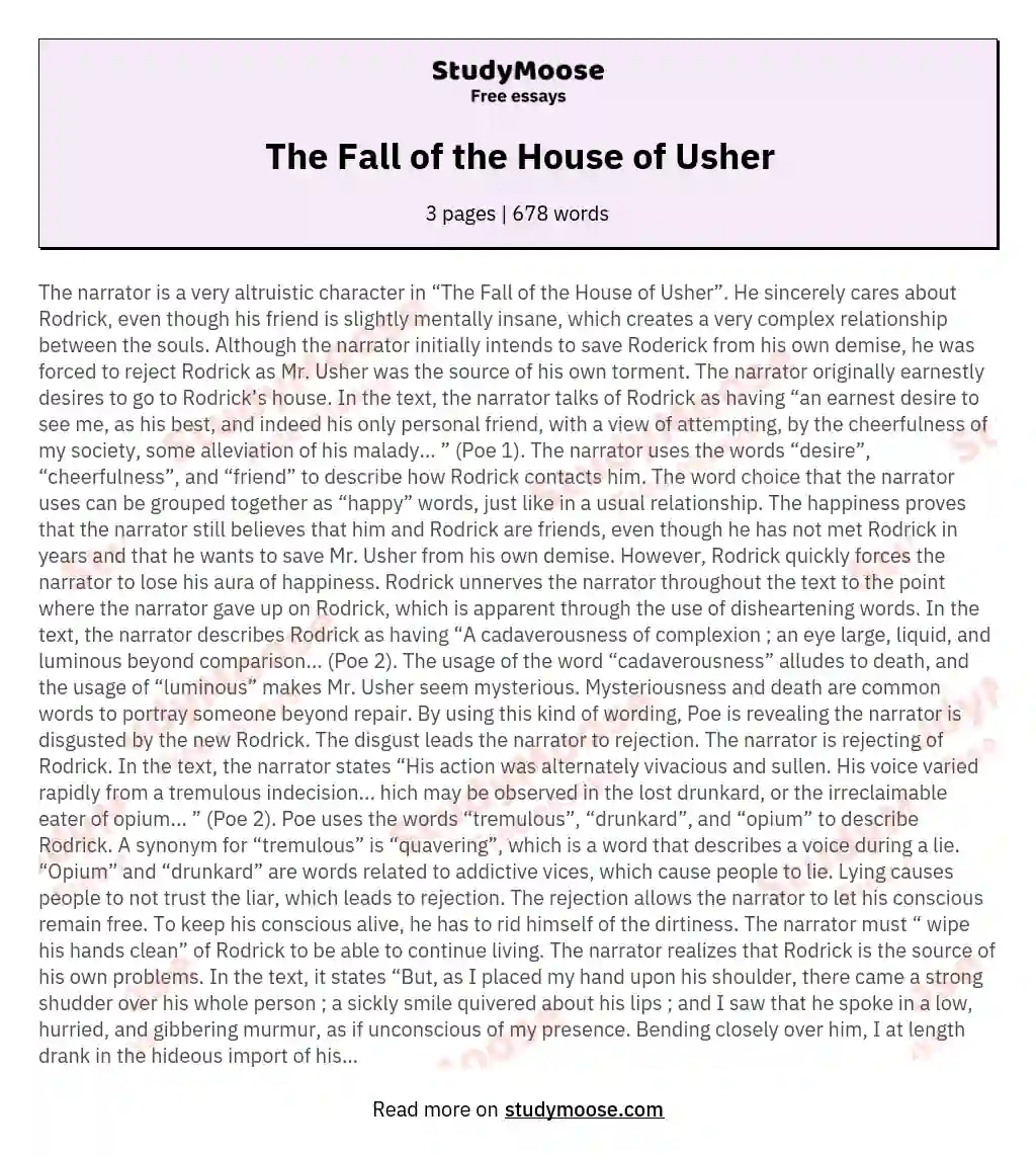 The Fall of the House of Usher essay