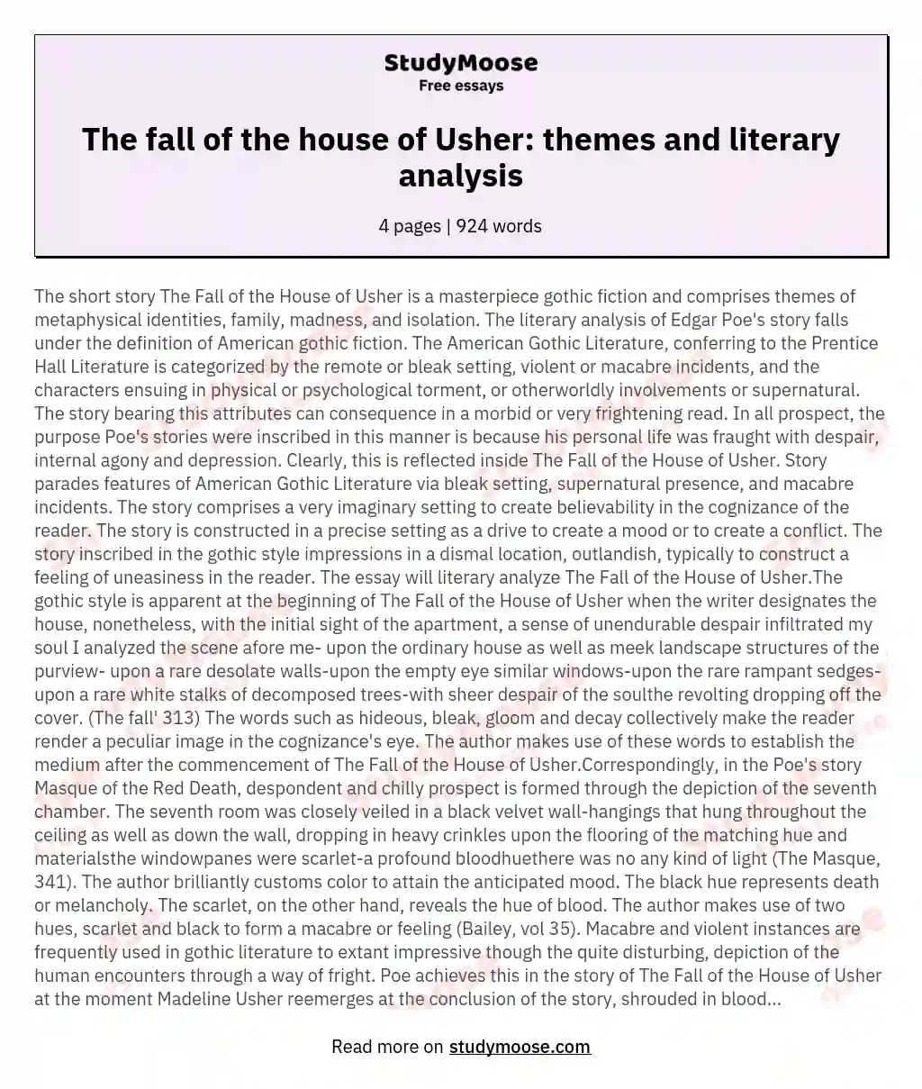 The fall of the house of Usher: themes and literary analysis