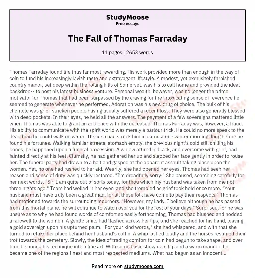The Fall of Thomas Farraday essay