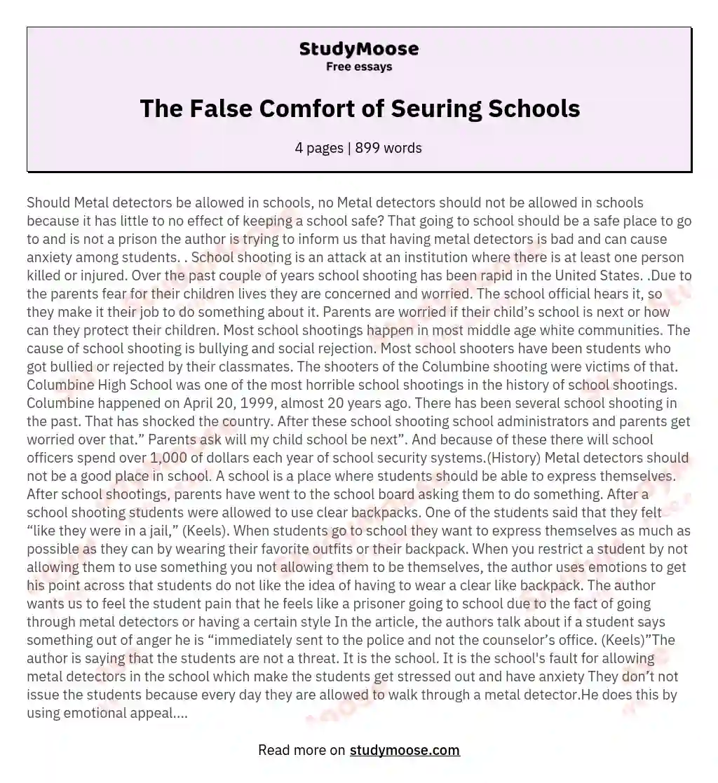 The False Comfort of Seuring Schools essay