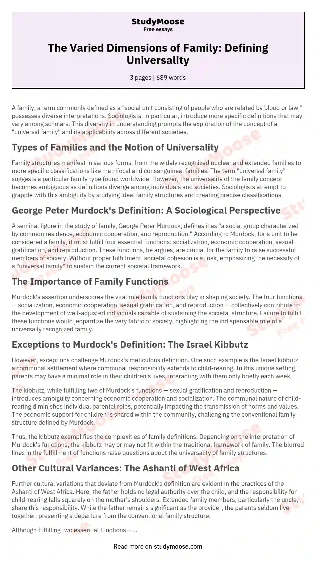 The Varied Dimensions of Family: Defining Universality essay