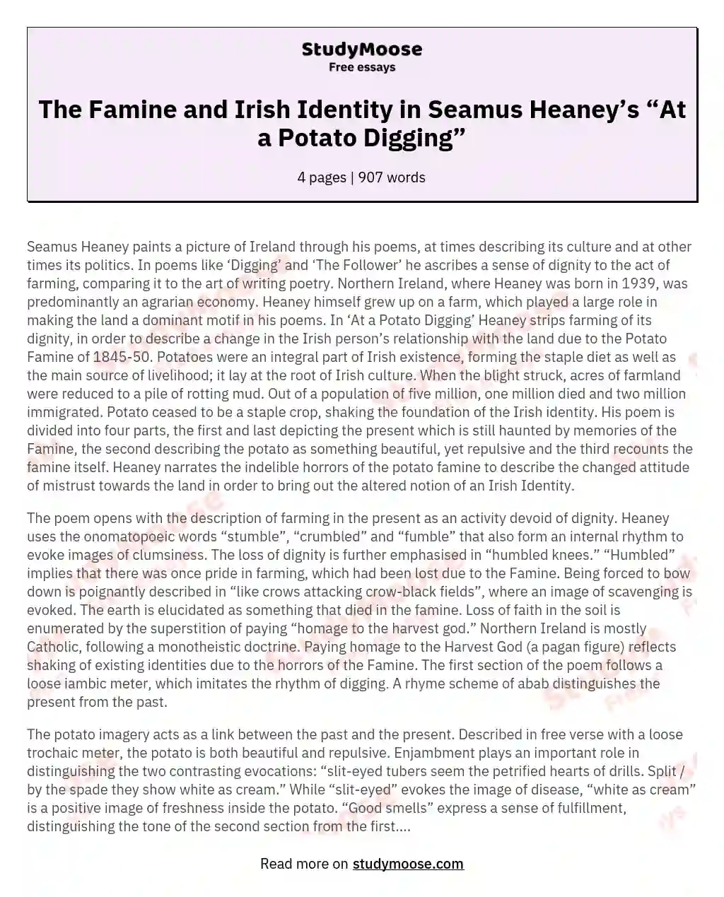The Famine and Irish Identity in Seamus Heaney’s “At a Potato Digging”
